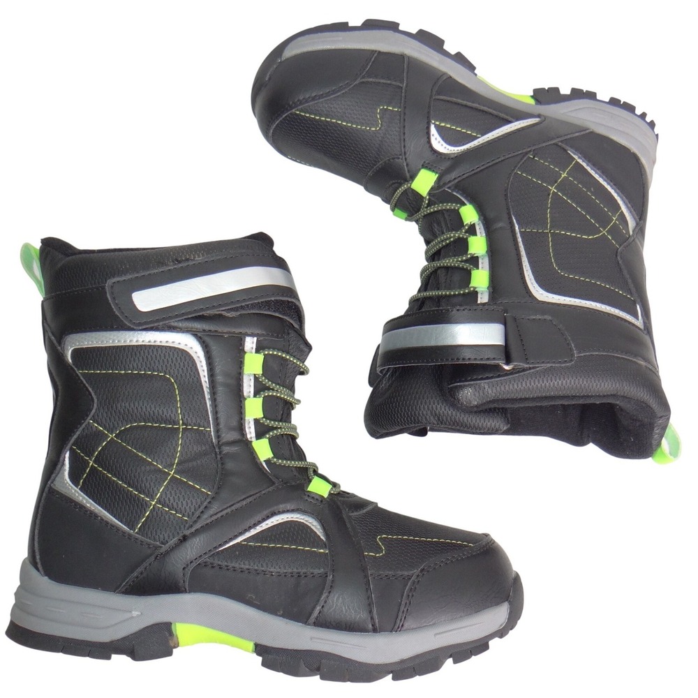 Totes Shaun Youth Black Neon Green 200g Thinsulate Water Resistant Snow Boots 5